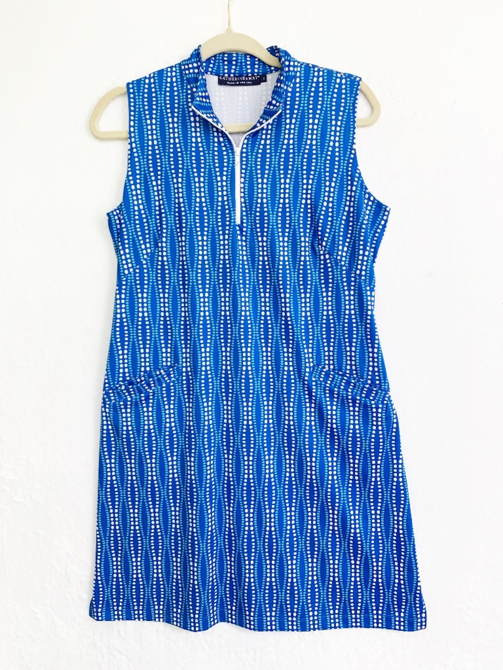 Katherine Way 1/4 Zip Sleeveless Shift Dress Blue Sz S